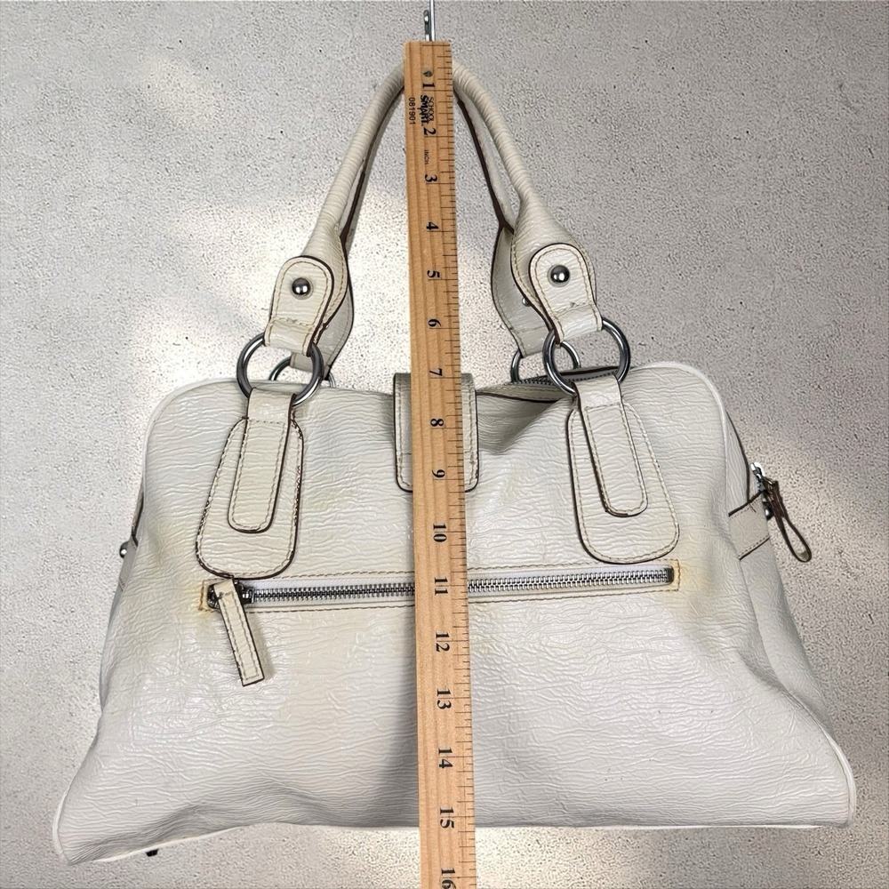Vtg Y2K 2000s Guess Embossed Top Handle Tote Bag Purse Ivory Cream Big G Buckle - Picture 5 of 7